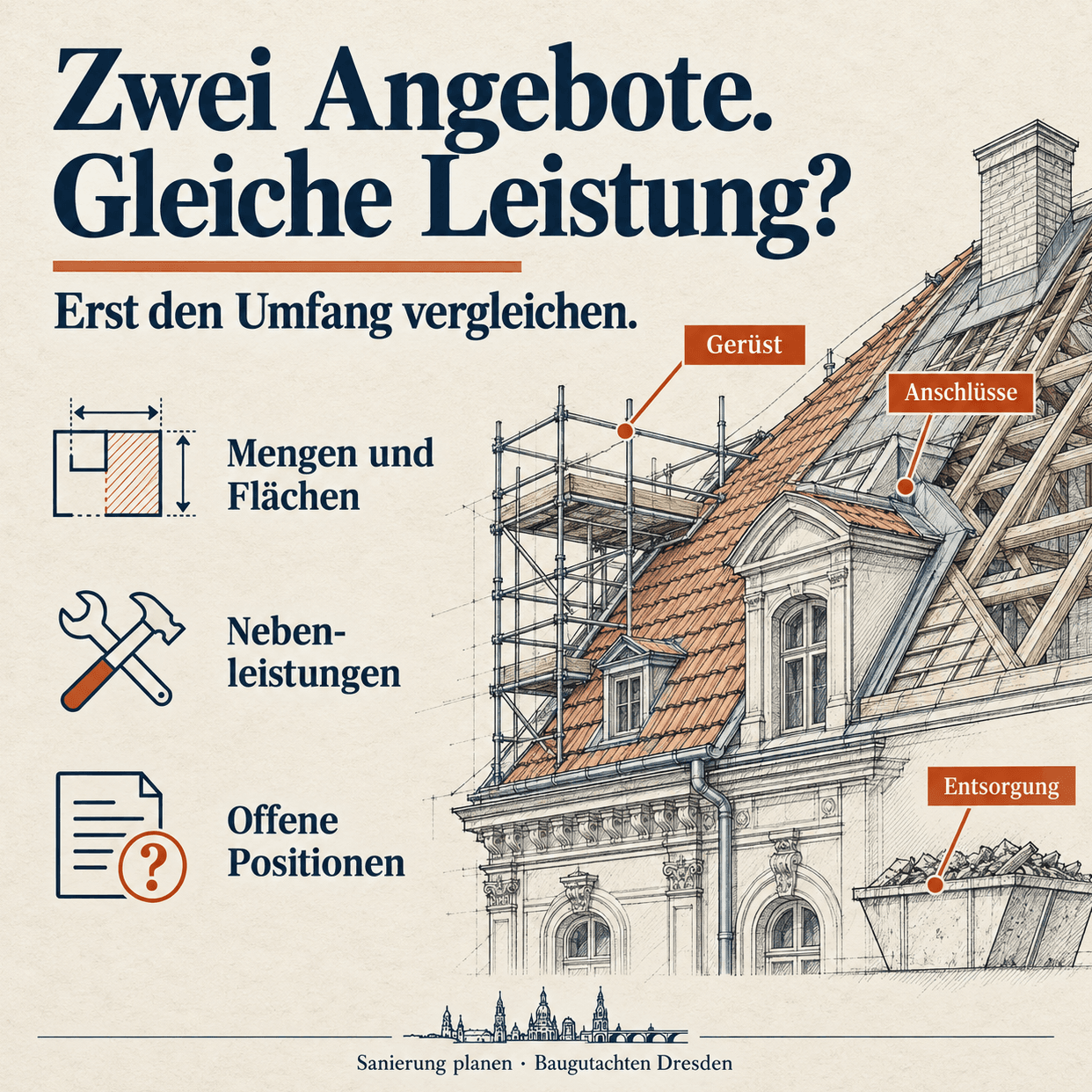 Fachgrafik zu Sanierungsangebote vergleichen: Was im Preis enthalten sein muss von Richard Mütze, Baugutachter Dresden